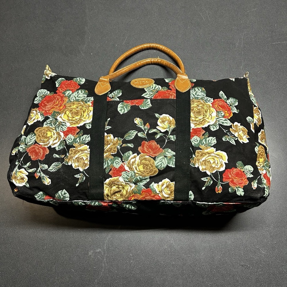 80s 90s Gitano Large Duffle Bag Tapestry Canvas Floral Weekender Cottagecore